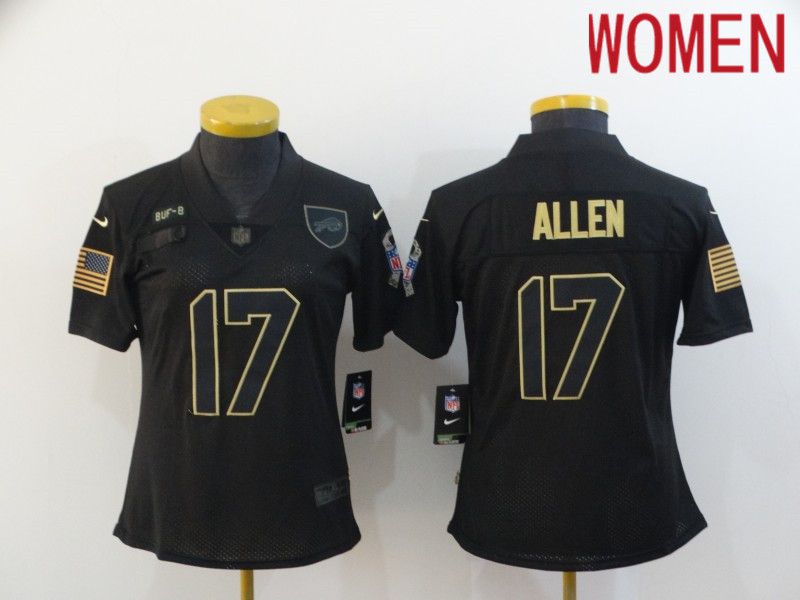 Women Buffalo Bills #17 Allen Black Black Retro Gold Lettering 2020 Nike NFL Jersey